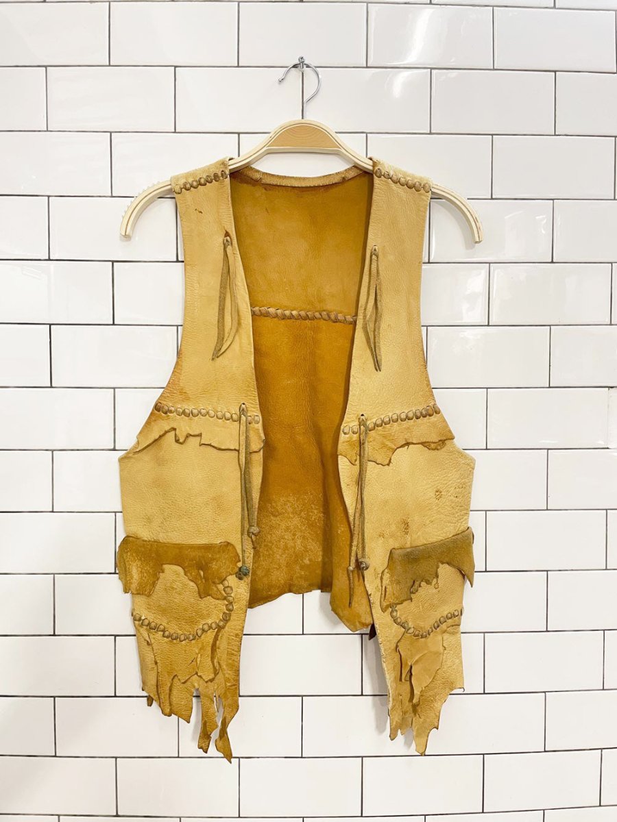 vintage 70s deerskin leather vest - good market thrift store