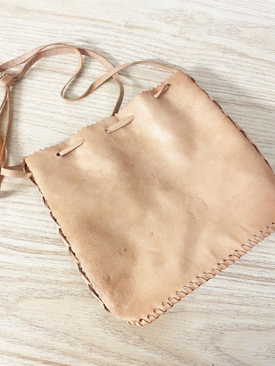 handmade woven leather bucket bag - good market thrift store