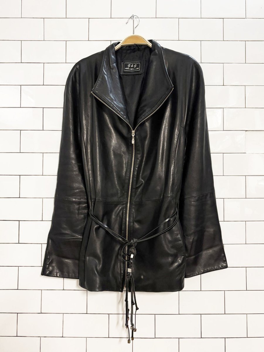 vintage 90s g&g leather club belted butter leather jacket - good market thrift store