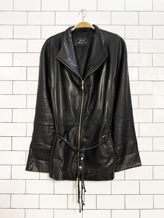 vintage 90s g&g leather club belted butter leather jacket - good market thrift store