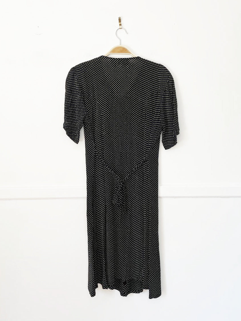 vintage 00s kiss collection polka dot full button tie back midi dress | made in india
