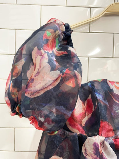 floral chiffon puff sleeve mini dress - good market thrift store