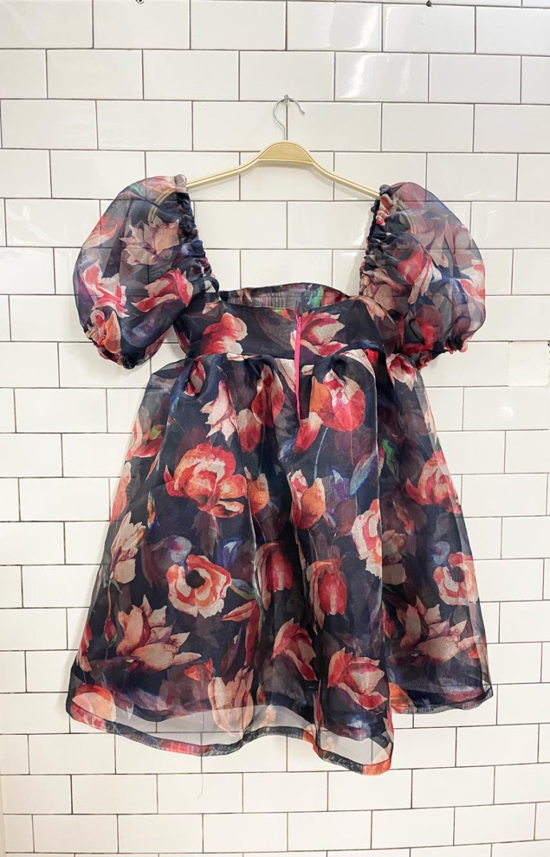 floral chiffon puff sleeve mini dress - good market thrift store