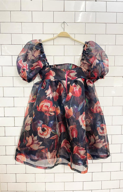 floral chiffon puff sleeve mini dress - good market thrift store