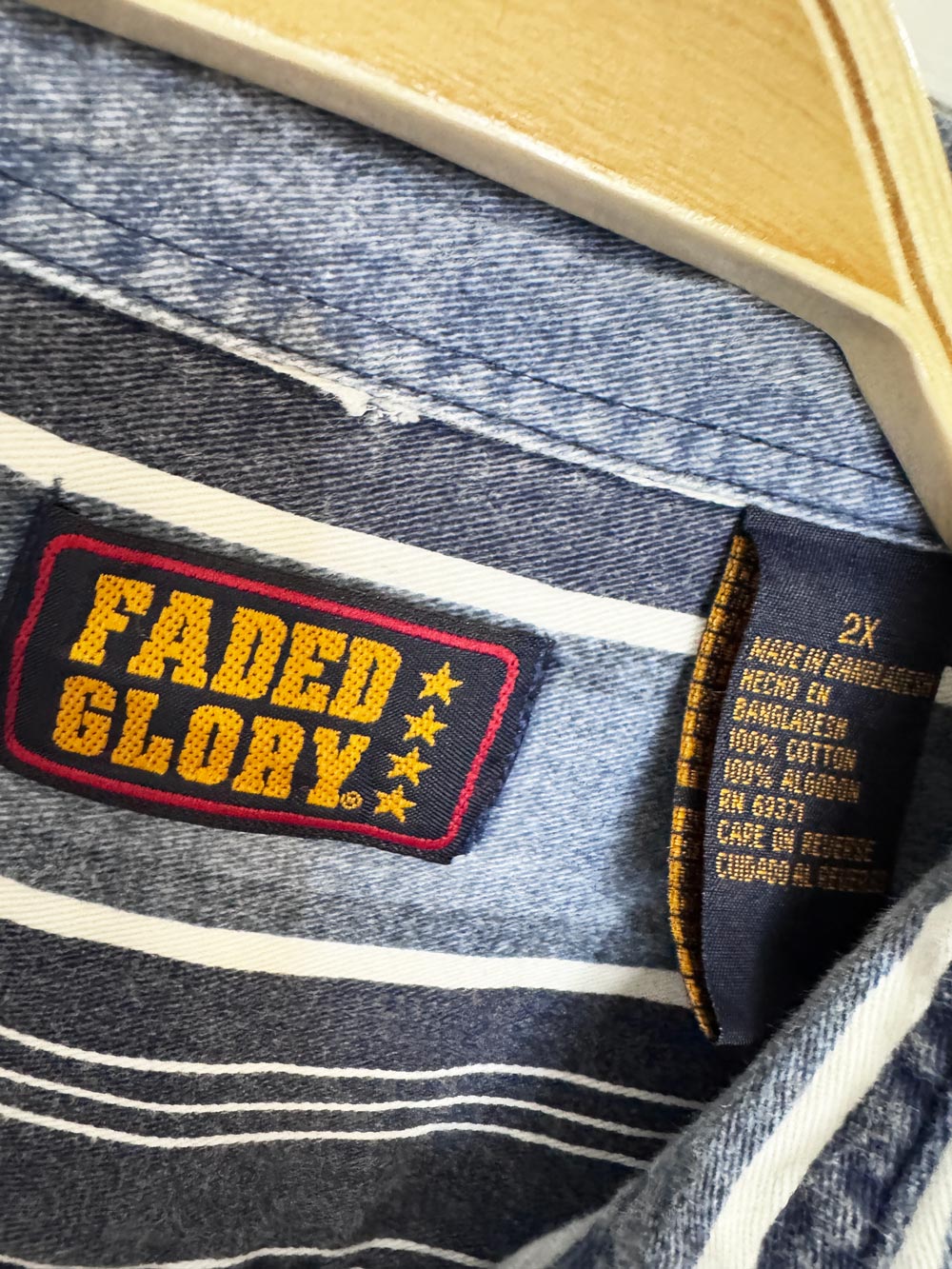 vintage faded glory blue stripe denim full button shirt