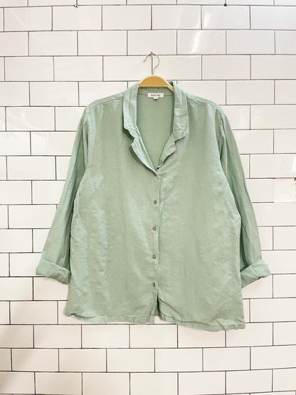 barine linen - blend sage shirt - good market thrift store