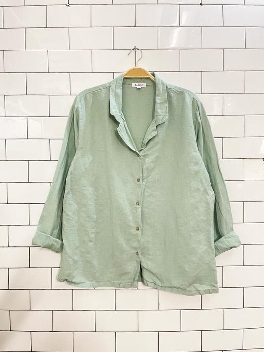 barine linen - blend sage shirt - good market thrift store