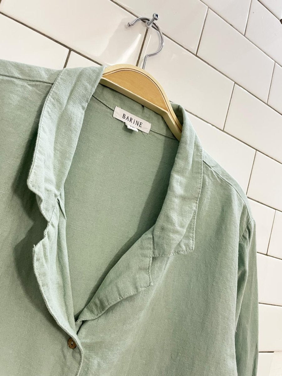 barine linen - blend sage shirt - good market thrift store