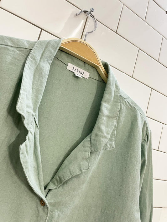 barine linen - blend sage shirt - good market thrift store