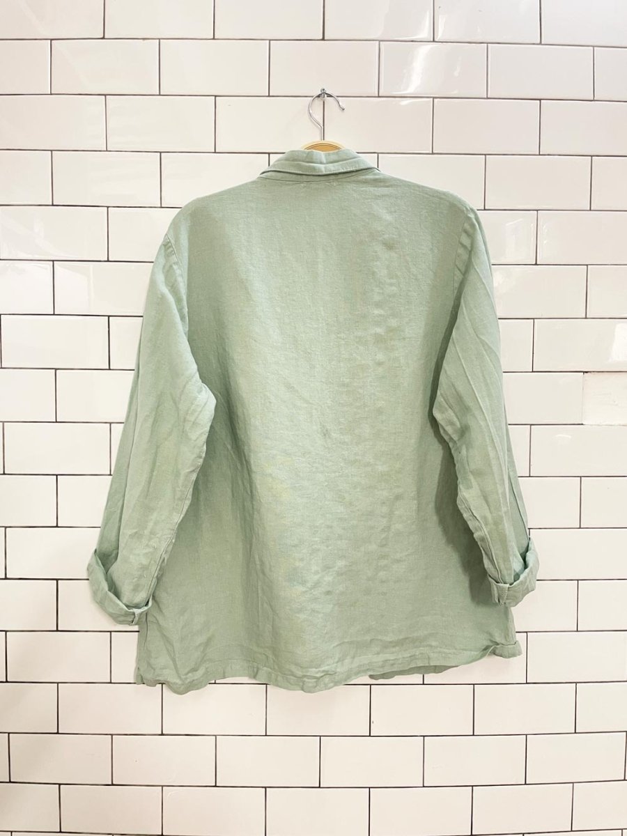 barine linen - blend sage shirt - good market thrift store