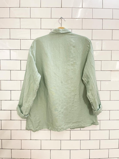 barine linen - blend sage shirt - good market thrift store