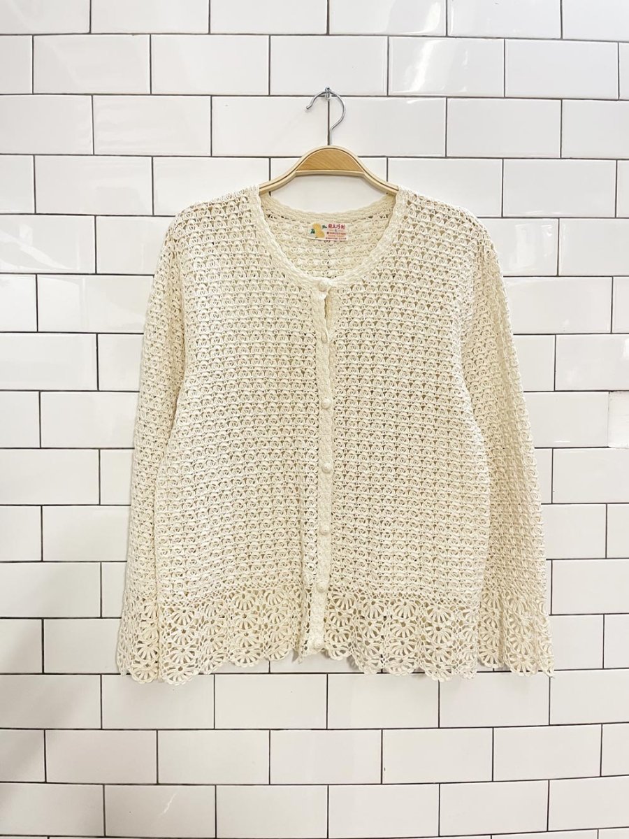 vintage 70s crochet cardigan top - good market thrift store