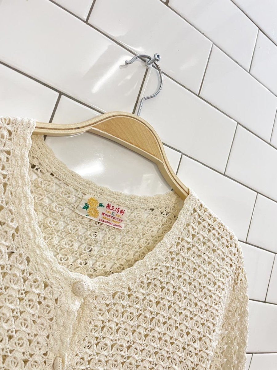 vintage 70s crochet cardigan top - good market thrift store