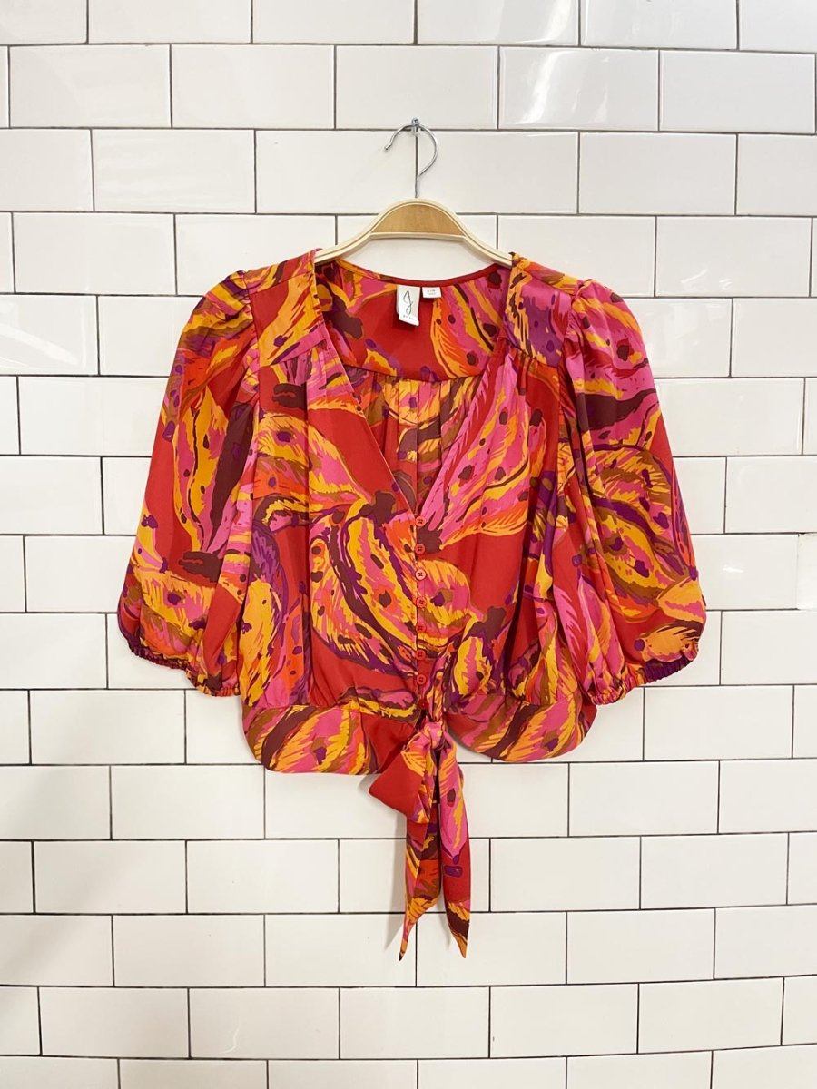 joie abstract floral wrap crop blouse - good market thrift store