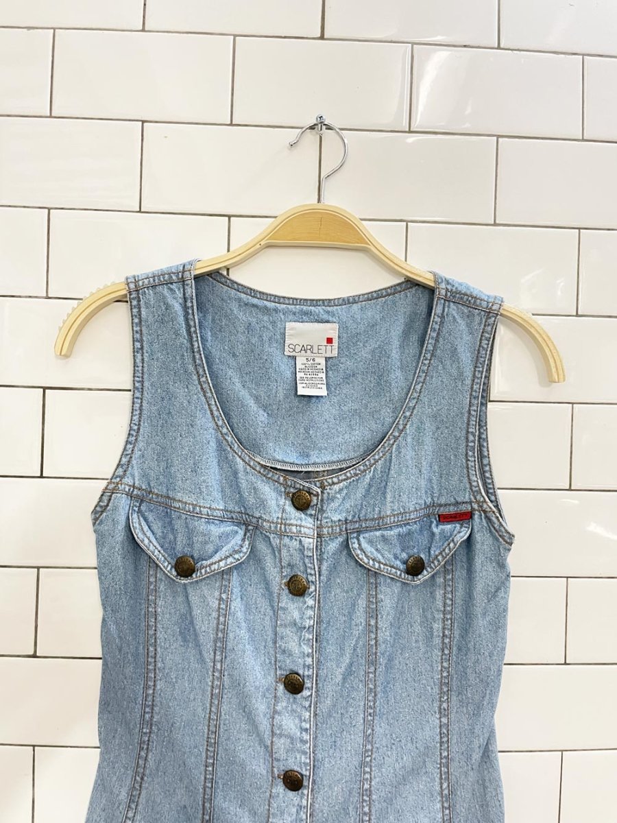 vintage 90s scarlett denim jumper mini dress - good market thrift store