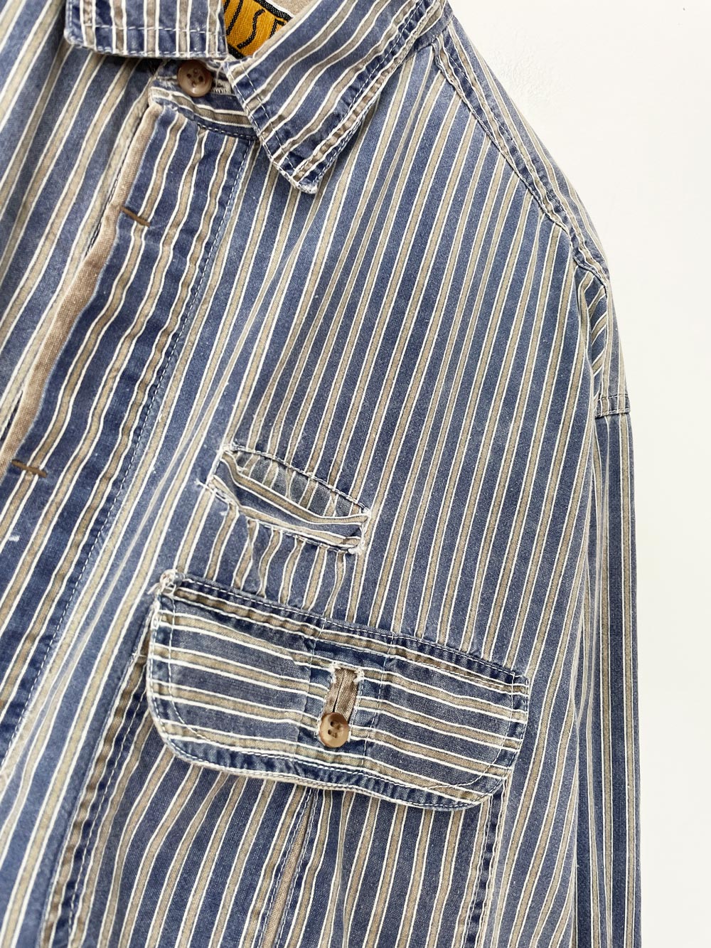vintage 90s pause blue stripe full button shirt