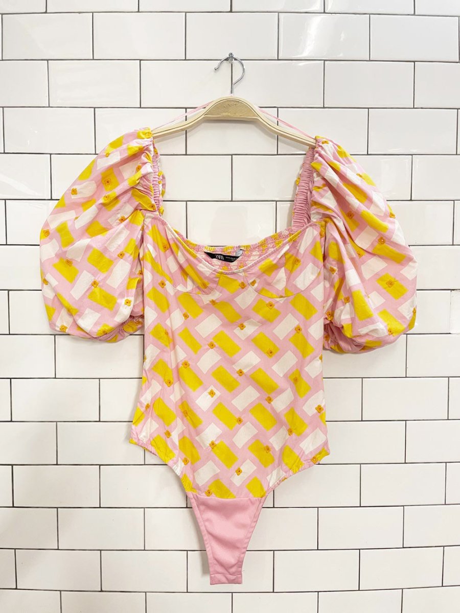 zara puff sleeve bustier poplin bodysuit - good market thrift store