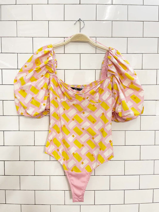 zara puff sleeve bustier poplin bodysuit - good market thrift store