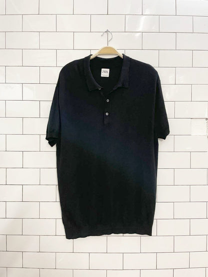 zara light knit polo shirt - good market thrift store