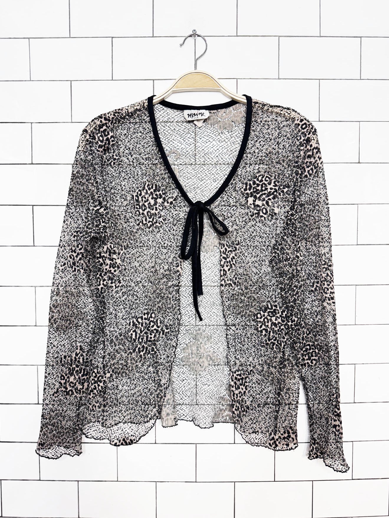 y2k maine mesh animal print tie front cardigan top | made in USA