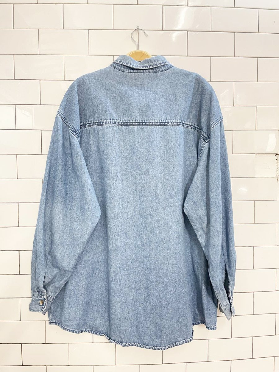 vintage ash city embroidered loon denim shirt | anglers and hunters - good market thrift store