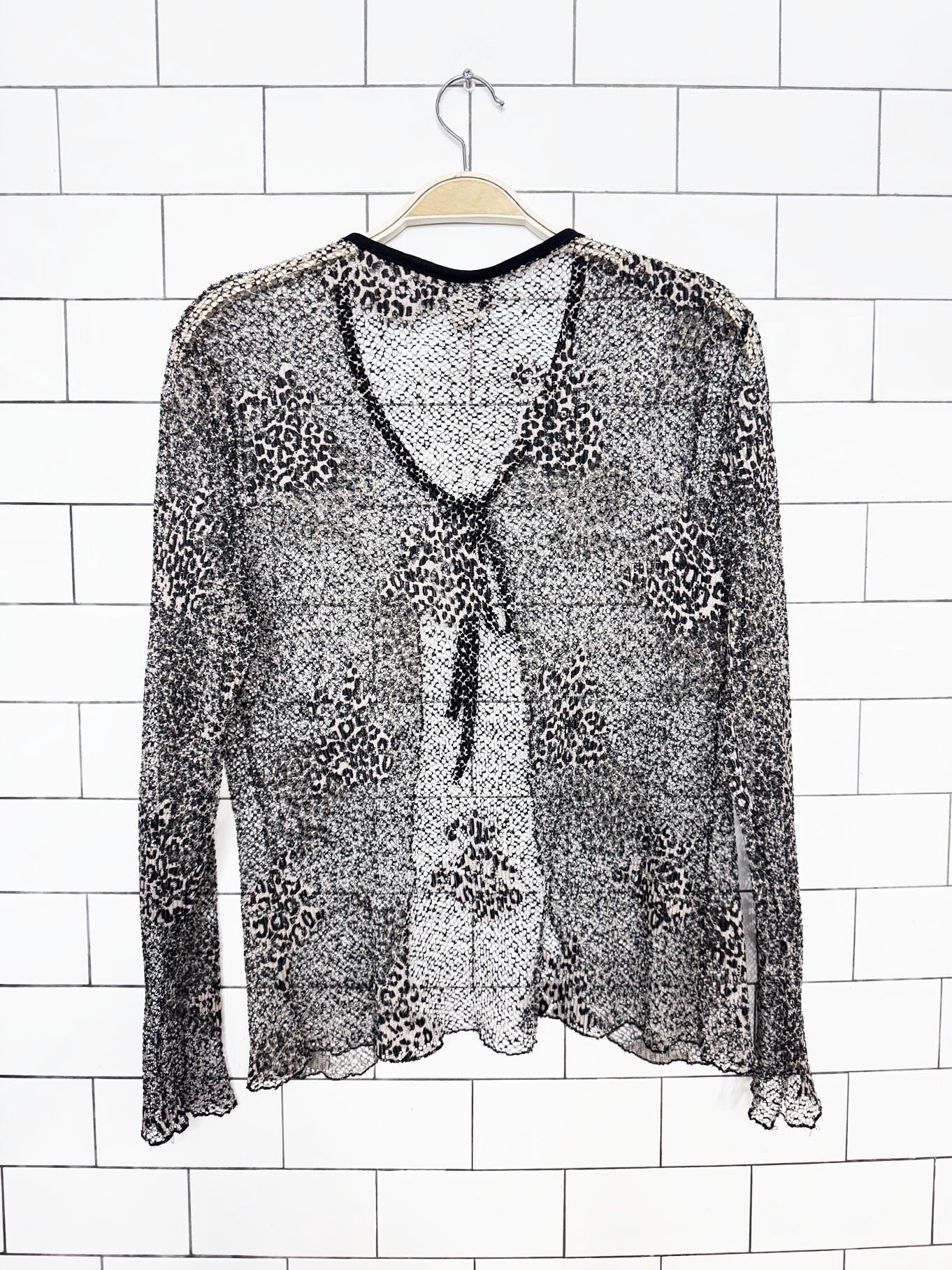 y2k maine mesh animal print tie front cardigan top | made in USA