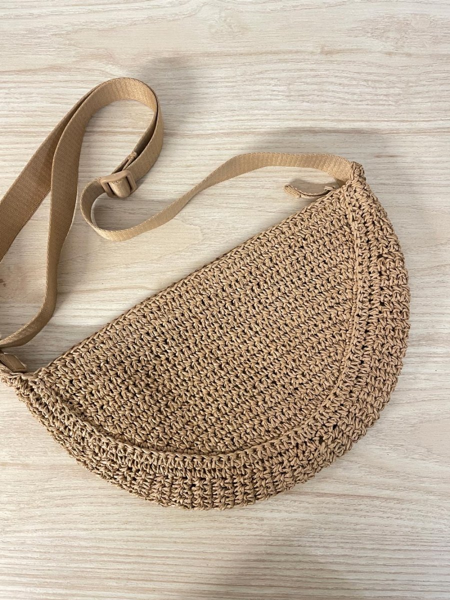uniqlo crochet raffia banana crossbody bag - good market thrift store