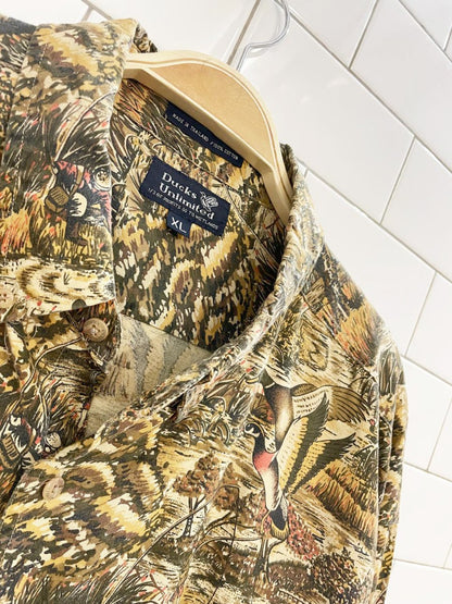 vintage 80s ducks unlimited camo nature scene shirt | all over print - good market thrift store
