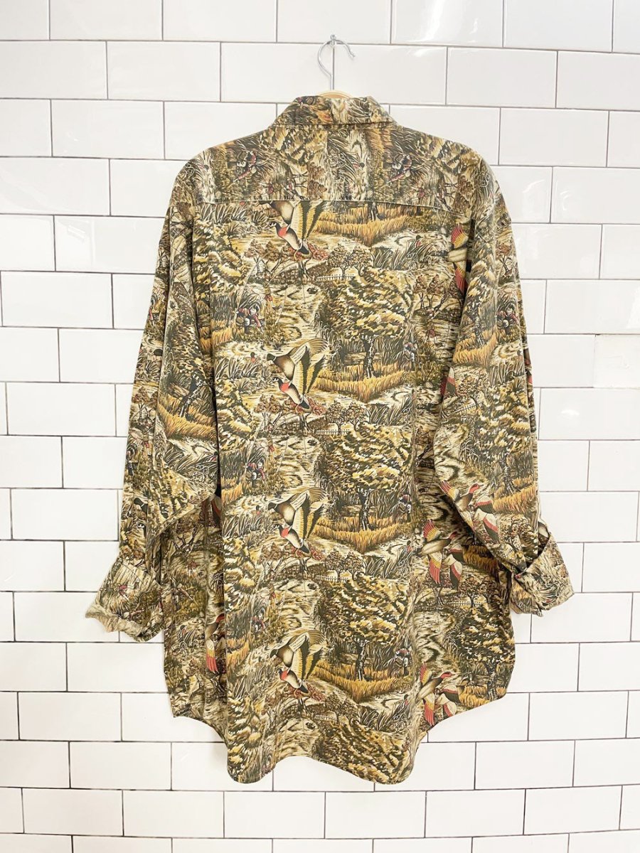 vintage 80s ducks unlimited camo nature scene shirt | all over print - good market thrift store