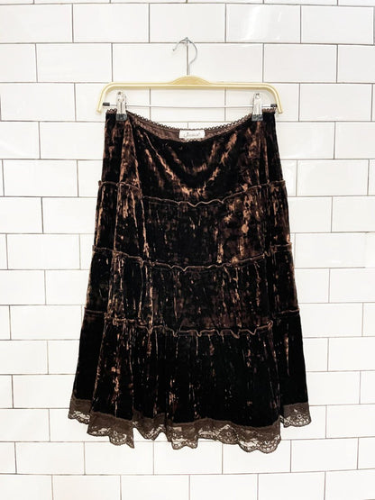y2k jessica velvet boho tiered knee - length skirt - good market thrift store