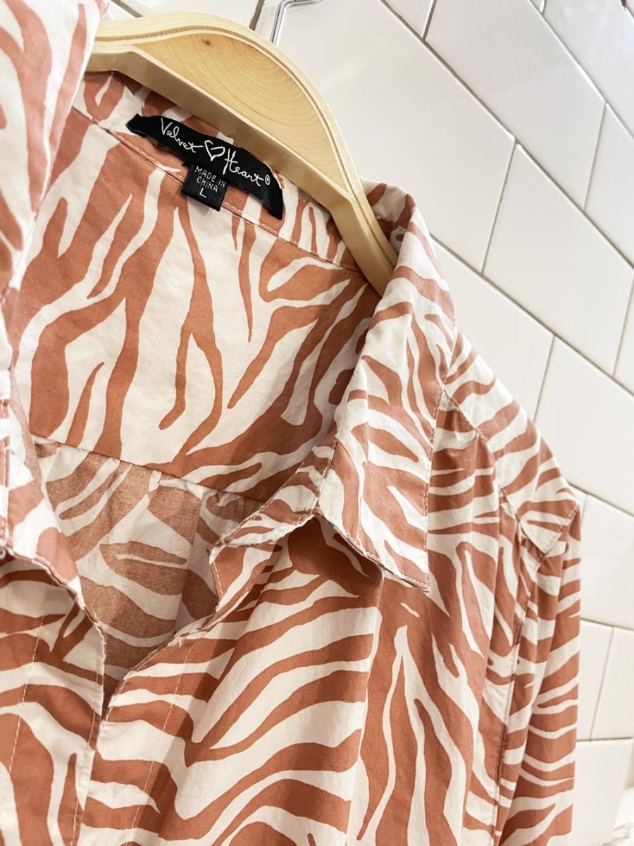 velvet heart zebra print long sleeve shirt dress - good market thrift store