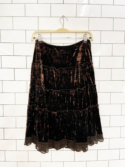 y2k jessica velvet boho tiered knee - length skirt - good market thrift store