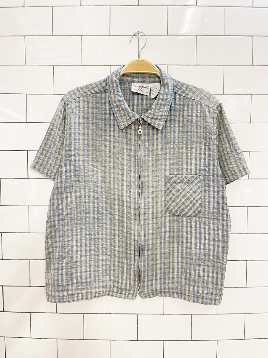 vintage 90s cotton ginny full zip boxy plaid shirt - good market thrift store