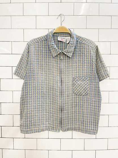 vintage 90s cotton ginny full zip boxy plaid shirt - good market thrift store
