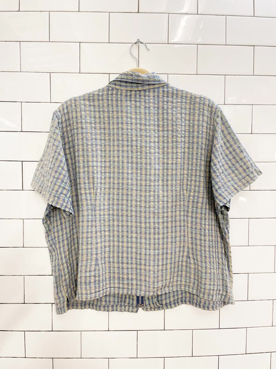 vintage 90s cotton ginny full zip boxy plaid shirt - good market thrift store