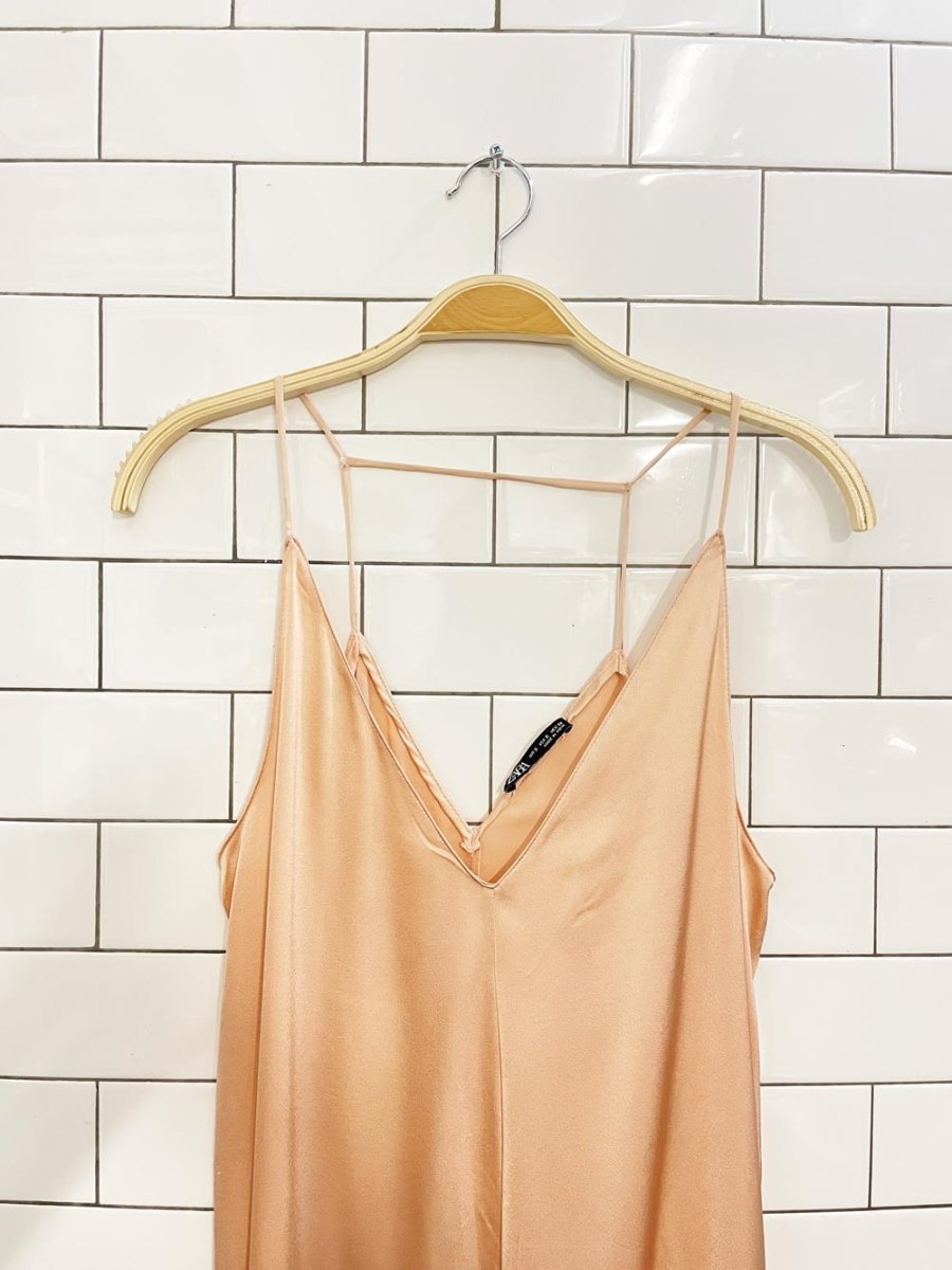 zara champagne satin slip maxi dress - good market thrift store