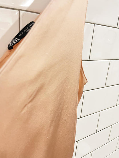 zara champagne satin slip maxi dress - good market thrift store