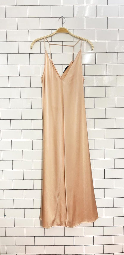 zara champagne satin slip maxi dress - good market thrift store