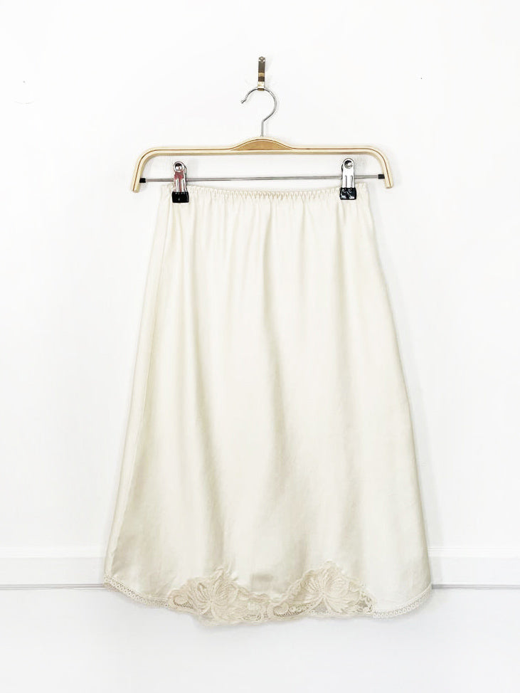 vintage 80s victoria's secret satin lace slip skirt | union made