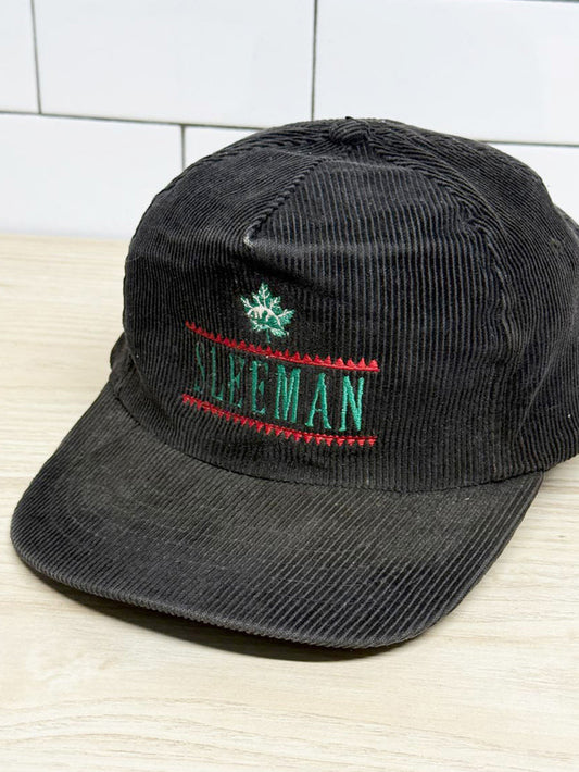 vintage 80s sleeman beer chunky cord snap back hat | athletic headwear