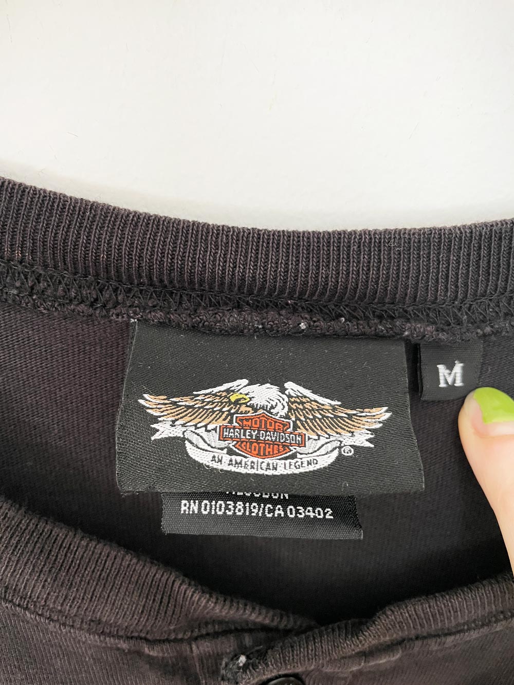 vintage 00s harley davidson 1/2 button long sleeve logo spellout henley | made in usa