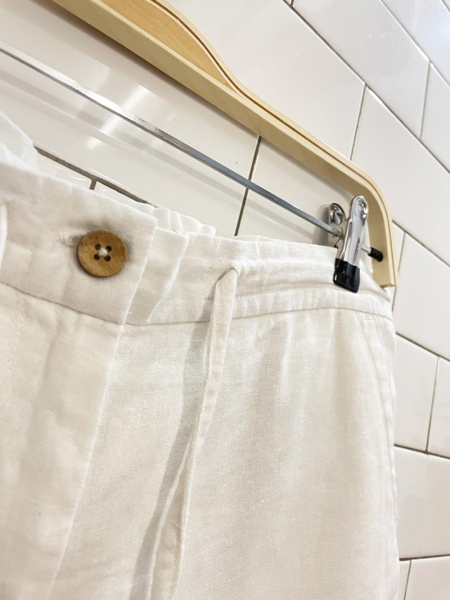 white linen casual drawstring short - good market thrift store