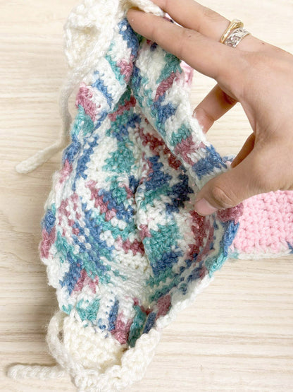 handmade crochet knit kids bunny ears hat with tie string