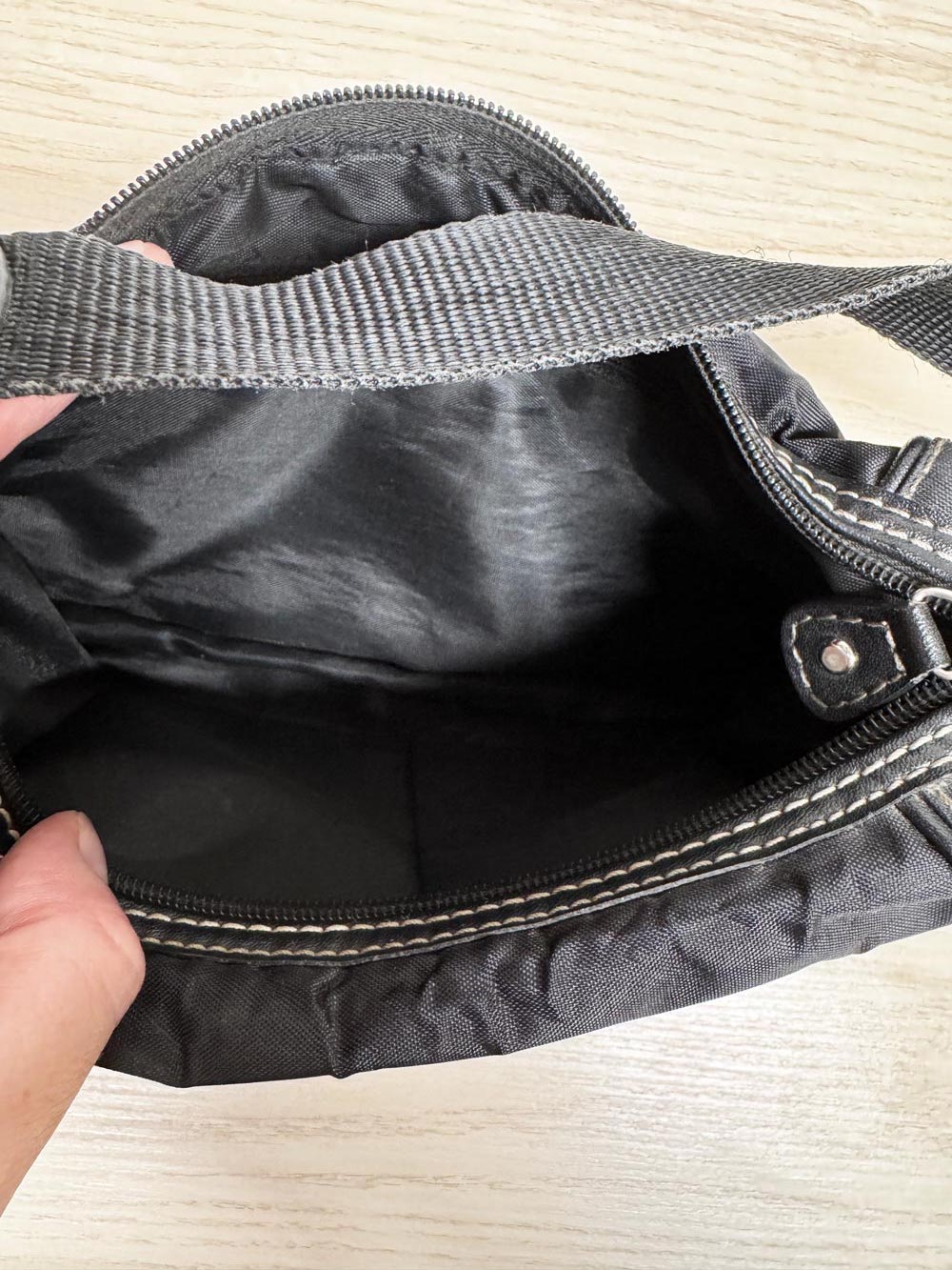 y2k la canadienne leather trim nylon mini shoulder bag