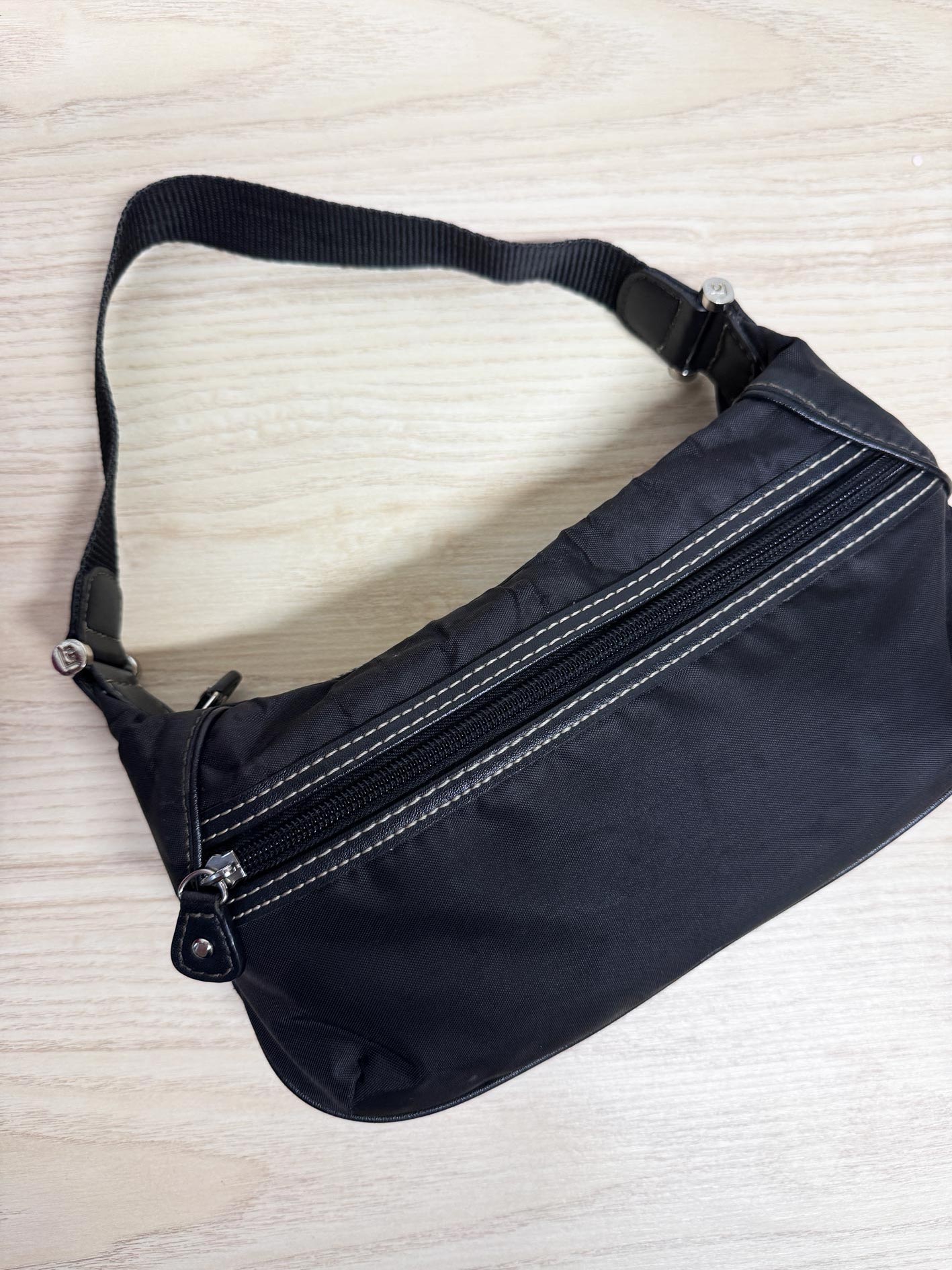 y2k la canadienne leather trim nylon mini shoulder bag