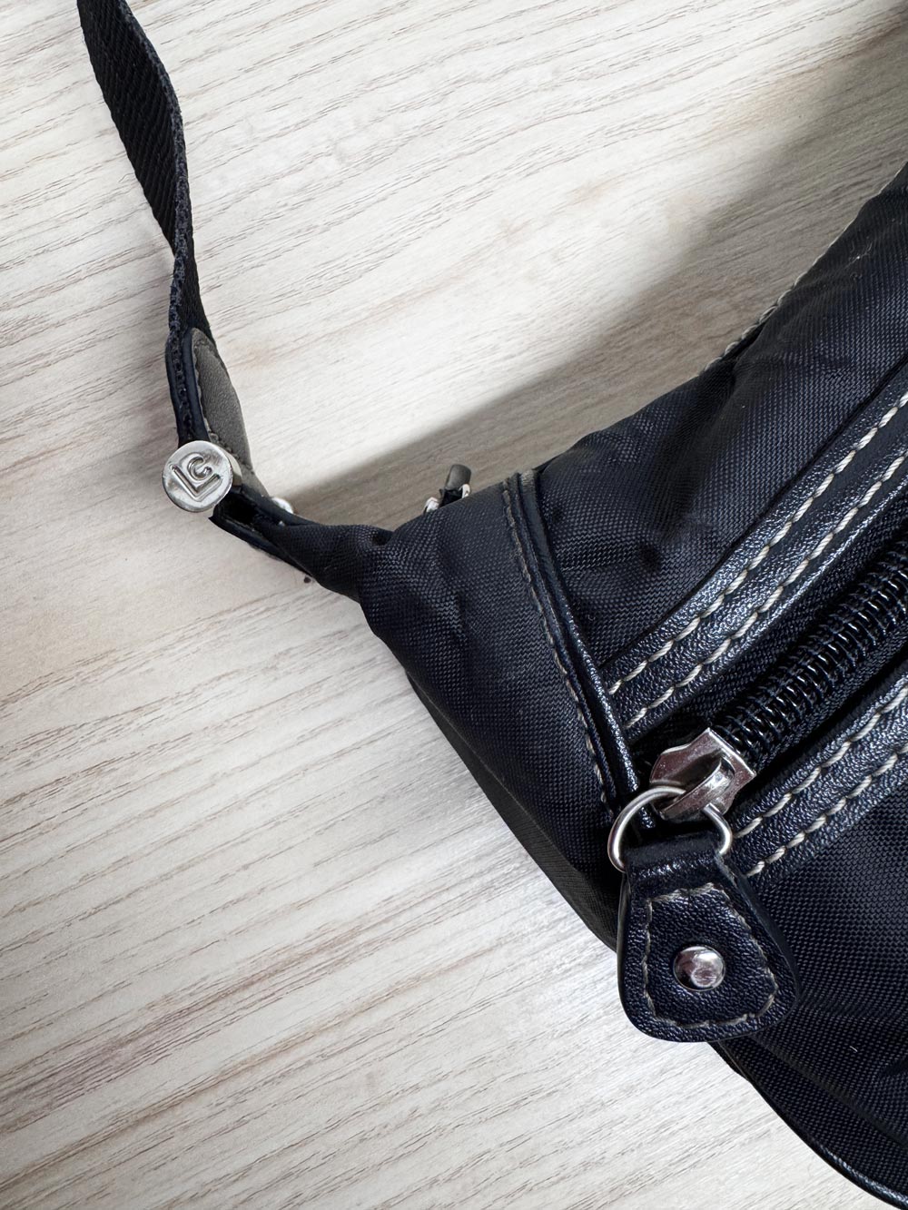 y2k la canadienne leather trim nylon mini shoulder bag