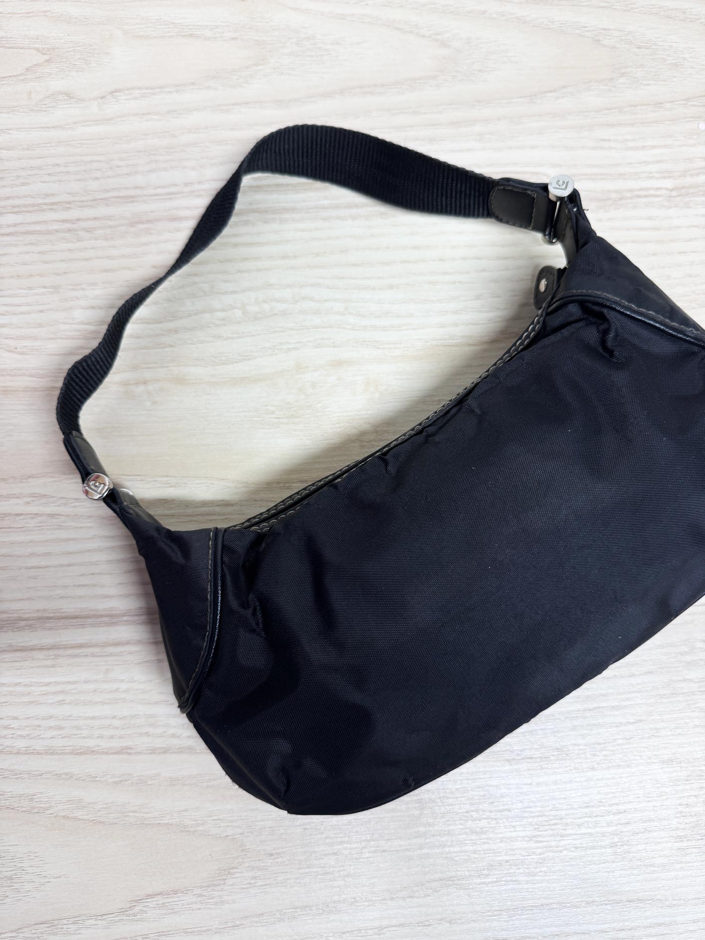 y2k la canadienne leather trim nylon mini shoulder bag