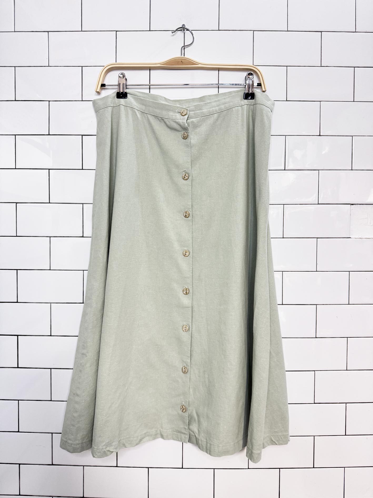 vintage 00s jessica linen-blend full button a-line midi skirt