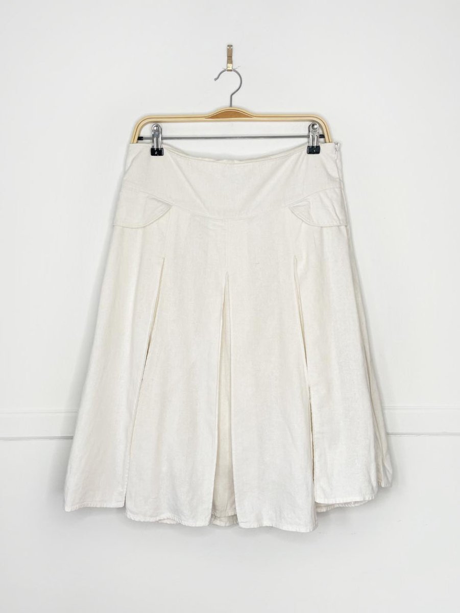 y2k cherokee linen - blend pleated knee - length skirt - good market thrift store