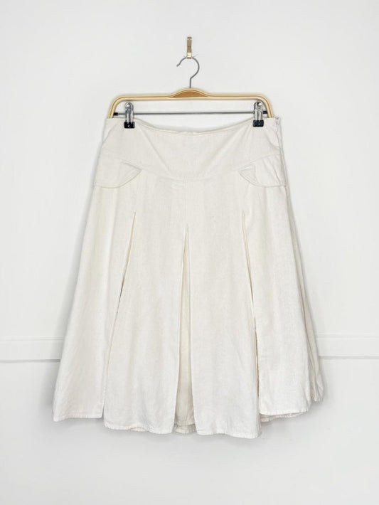 y2k cherokee linen - blend pleated knee - length skirt - good market thrift store